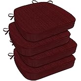 downluxe Chair Cushions for Dining Chairs, Waterproof Kitchen Chair Pads, Non-Slip Dining Seat Cushion with Ties, 17" x 16" x 2.5", Burgundy, 4 Pack