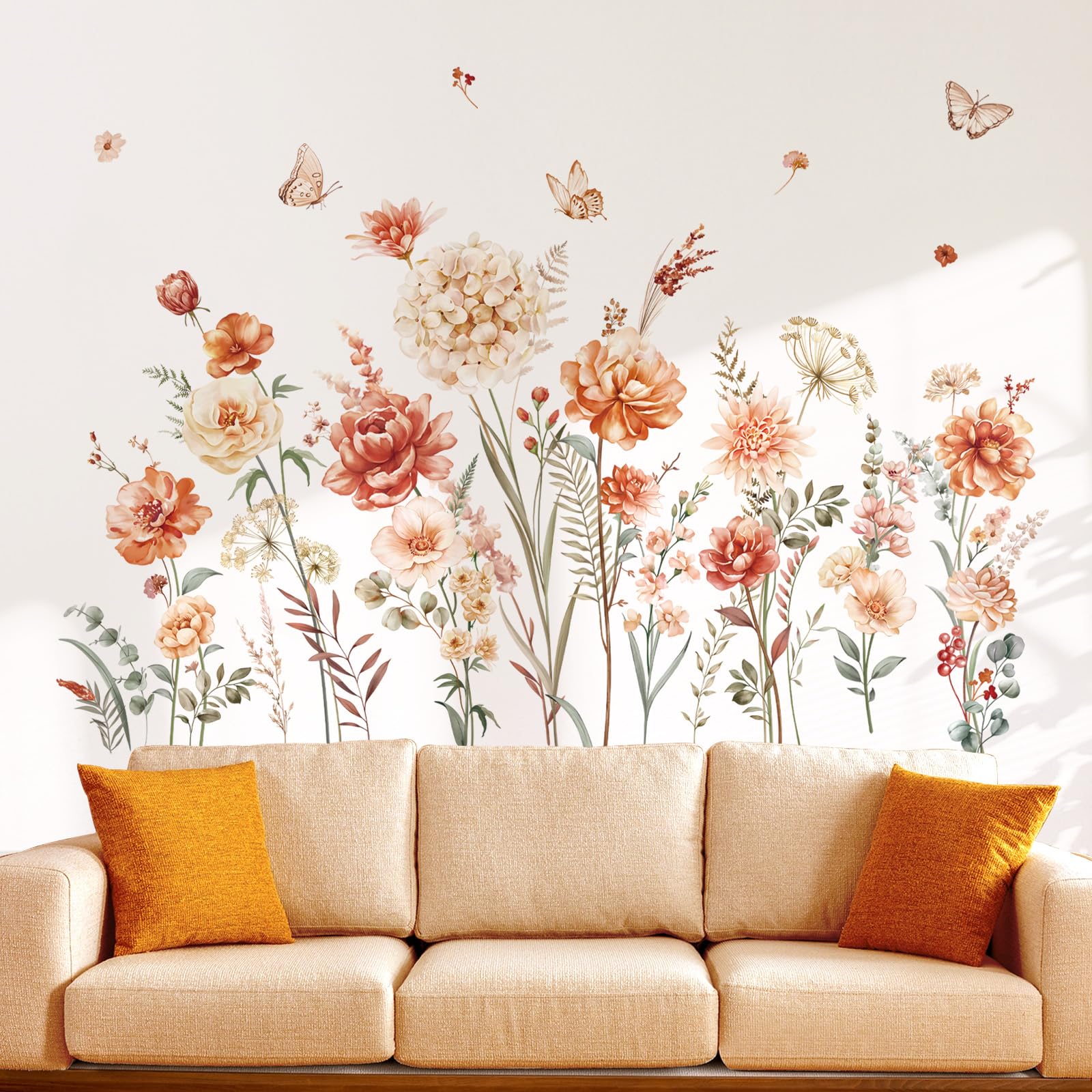 decalmile Boho Flower Wall Decals Wildflower Garden Floral Grass Wall Stickers Girls Bedroom Living Room Kitchen Wall Decor