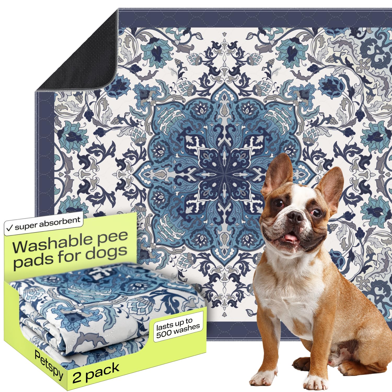 Photo 1 of PetSpy Washable Pee Pads for Dogs - Waterproof Reusable Puppy Pads No-Slip Surface - Stylish Dog Potty Training Pads Protect Against Leakage (Ornament, 2 Pack - 36" x 41")