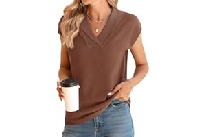 Ivicoer Sweater Vest Women V-Neck Knitted Pullover Short Cap Sleeve Collared Tops Dressy Casual 2025 Summer Fashion Trendy