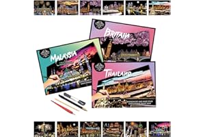 Scratch Art for Adults(12 Sheets A4),Family Creative DIY Painting Papers for Travel Lovers,Craft Lovers|Creative Scratch Art Adult (Britain/Thailand/Malaysia) by Iskueal