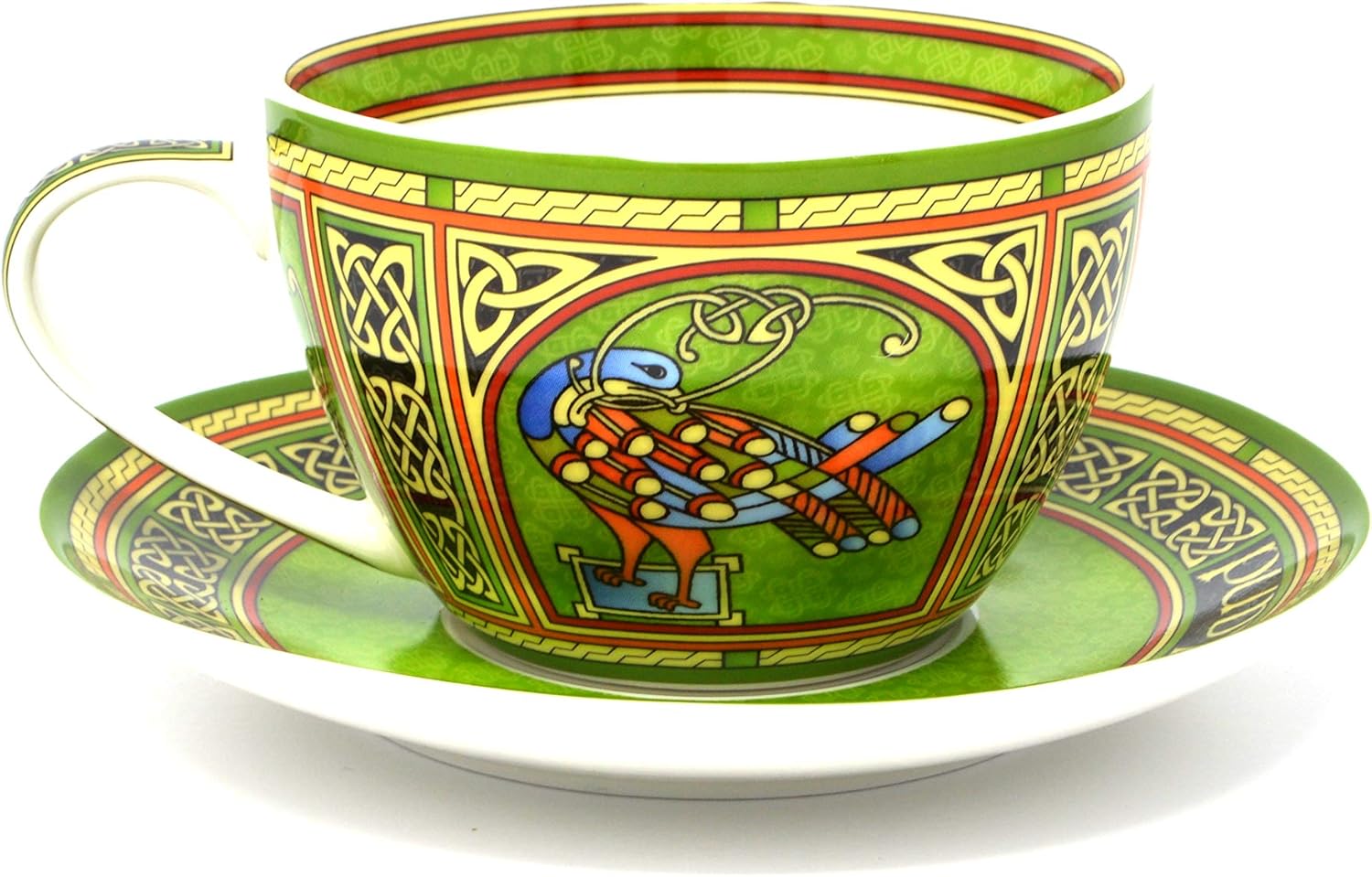 Cup and Saucer Celtic Peacock Design Irish Weave Bone China Irish Gift
