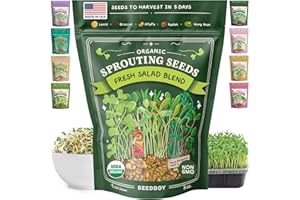 Seedboy Organic Non-GMO Sprouting Seeds, Fresh Salad Blend – USA Grown Microgreens Mix with Alfalfa, Broccoli, Radish, Mung Bean & Lentil – 8 oz Bag Makes 8 Quarts / 24 Servings (Salad Blend)
