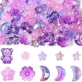 MakemadeDIY Assorted 122Pcs Glass Beads for Jewelry Making Including 8 Styles Transparent Star Flower Round Bear Moon Pink Glass Bracelets Necklaces Earrings Beads