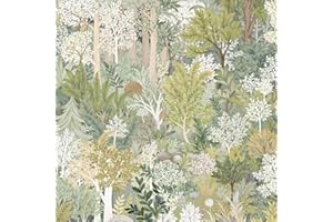 Kalafona Light Green Forest Peel and Stick Wallpaper – Botanical Floral Removable Wall Paper, Renter Friendly Self Adhesive W