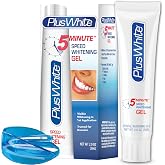 Plus White Teeth Whitening Kit, Tooth Whitening Gel &amp; Mouth Tray (2 oz) | 5 Minute Teeth Whitening Results, Professional Grade Hydrogen Peroxide Includes Comfort Fit Tray for Easy Application