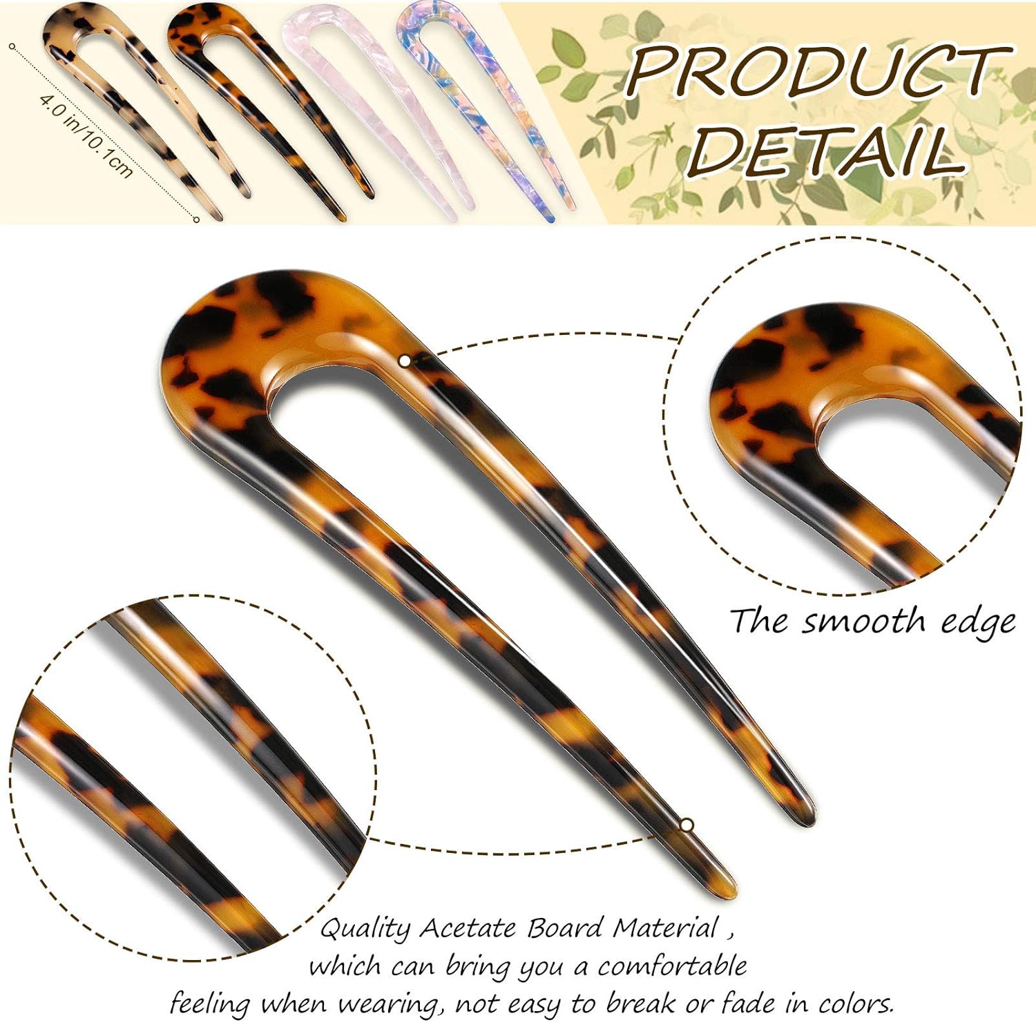 8 Pieces U-Shaped Hairpin with 2 Prongs Vintage Hair Pin Fork Sticks Tortoise Shell U Shape Hair Clips Bun Hair Pins Clips for Women Hair Styling Accessories (Light Purple, Blue Purple Tortoise Shell) : Beauty