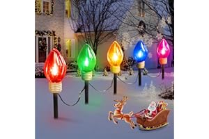MOONFLOR Jumbo C9 Christmas Pathway Lights Outdoor - 8.5 Feet 5 LED C9 Walkway Light, C7 Light Covered Jumbo Multicolor Bulb Christmas Lights Outdoor Decorations for Lawn Holiday Outside Yard Garden