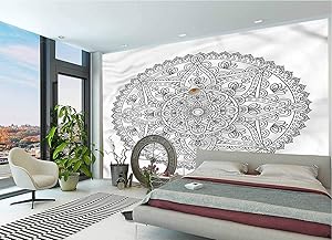 LCGGDB Lotus Wall Stickers Murals,Round Boho Motif Design Paperhanging Wallpaper for Office Livingroom Girls Bedroom Family Wall Decals-144x100 Inch