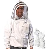 Forest Beekeeping Jacket, 100% Cotton Bee Jacket with Veil and Gloves | Brass zippers, Tool Pockets, Compatible with Round Hood - Medium