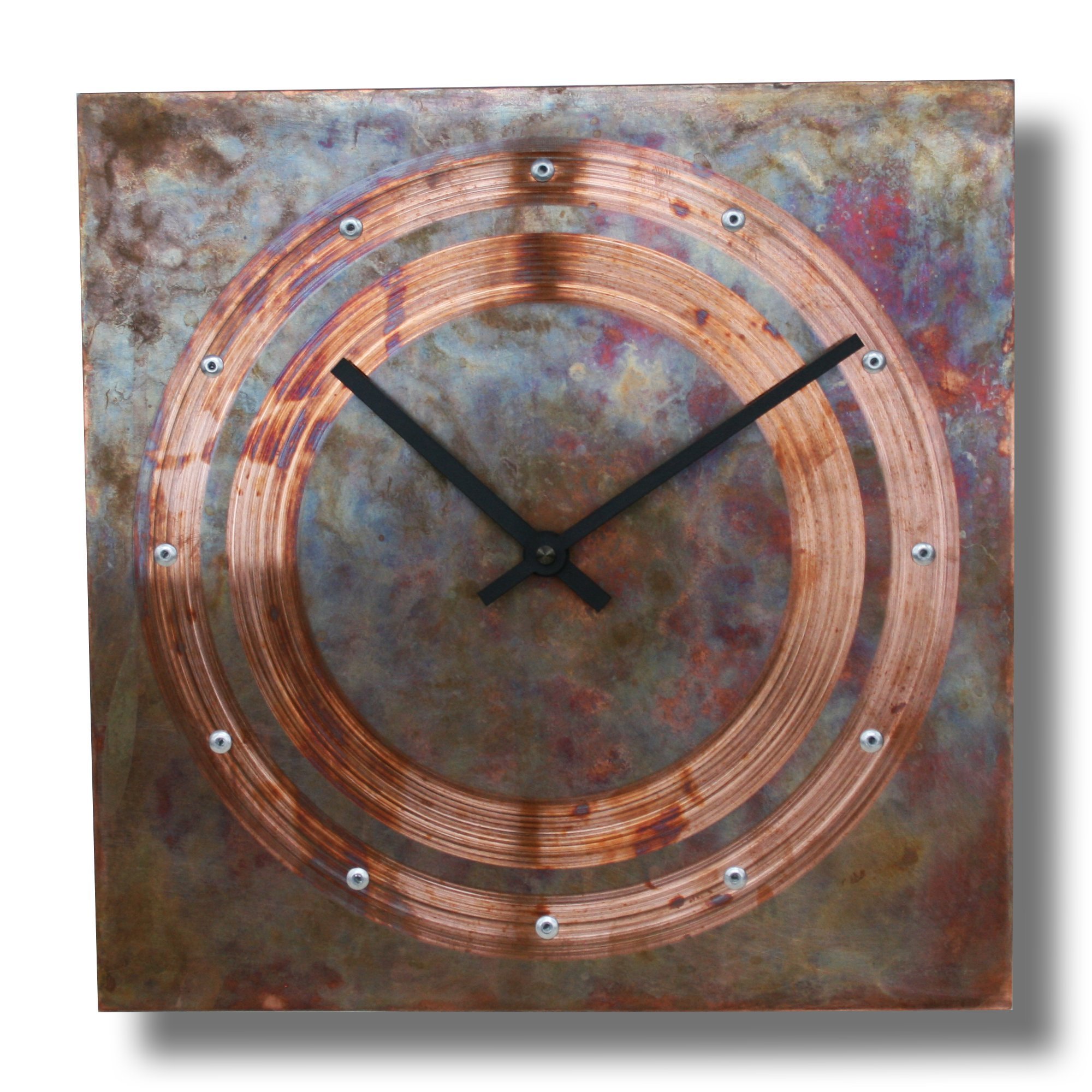 Patinated Copper Rustic Square Decorative Wall Clock 12inch Silent Non