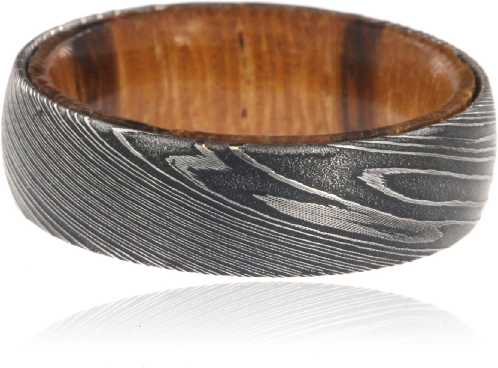 Damascus Steel Rings Mens Wedding Bands Authentic For Men USA Made Inside Wood Sleeve