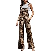 Odefou Leopard Print Overalls for Women Loose Fit Bib Coveralls Fashion Animal Jumpsuits Straight Leg Pants