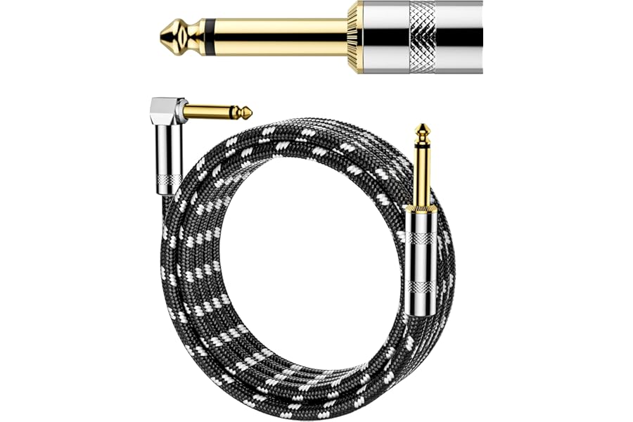 Guitar Cable 10 ft(3M), 22AWG OFC Core,Nylon Braided Guitar Amp Cord with 1/4 Inch TS Right Angle to Straight, Quarter Inch Cable, Electric Guitar Cable for Mixer, Microphone, Mandolin, Pro Audio