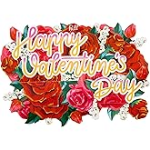 DESIMPLE Everlasting Valentine Rose Pop Up Card, 7.5 Inch Flower 3D Greeting Card, “Happy Valentine's Day” Message, Floral Romantic Anniversary Card for Her, Wife, Includes Envelope & Message Note
