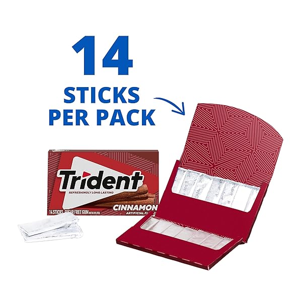 TRIDENT CINNAMON SUGAR-FREE CHEWING GUM, 12 PACKS OF 14 PIECES (168 TOTAL PIECES)