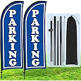 Hahafelt 2 Sets Parking Feather Flag with Pole 7ft Parking Sign Banner Swooper Flag with Ground Stake and Portable Bag for Business Outside Event(Blue)