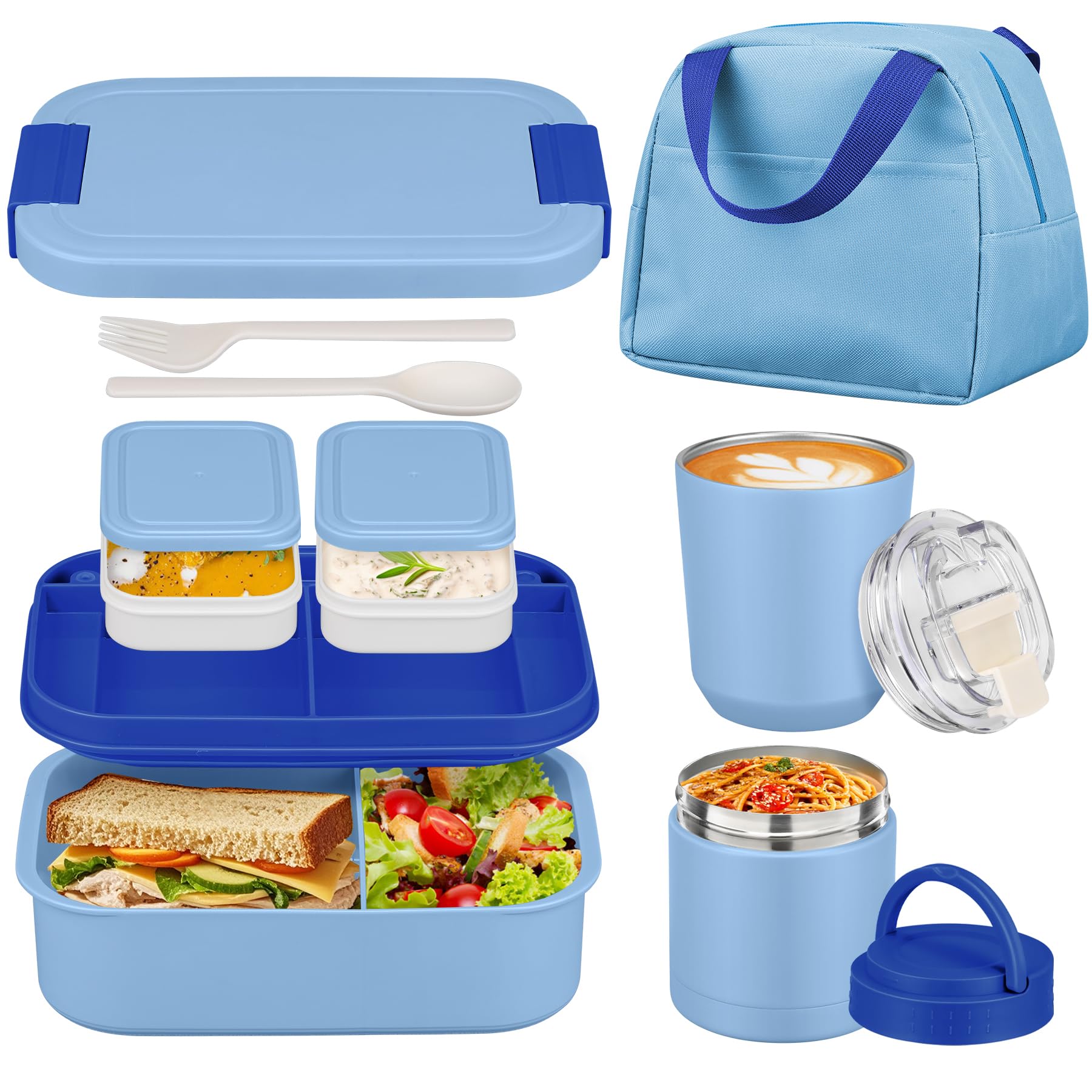 Photo 1 of Large Bento Lunch Box Set for Adults Kids Women with 10.5oz Soup Thermo,Coffee Tumblers Men Girls Boys Teenagers Leak-Proof Lunch Food Containers with Lunch Bag