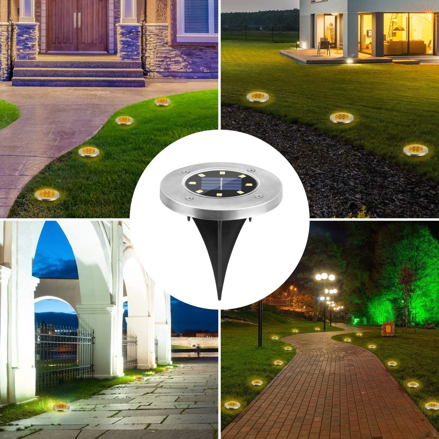 MOAOO Solar Ground Lights, Bright 8 LED Disk Lights Outdoor Waterproof