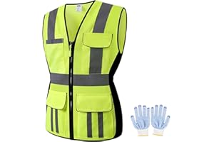 JKWEARSA Women Safety Vest, Multi Pockets High Visibility Reflective Breathable Mesh Work Vest For Lady, Durable Zipper