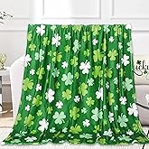 FYSUIMU St. Patrick' s Day Fuzzy Blanket 50 x 60 Inch Throw Blanket Green White Shamrock Clover Soft Cozy Flannel Blankets for Irish Holiday Home Bed Soft Couch Chair