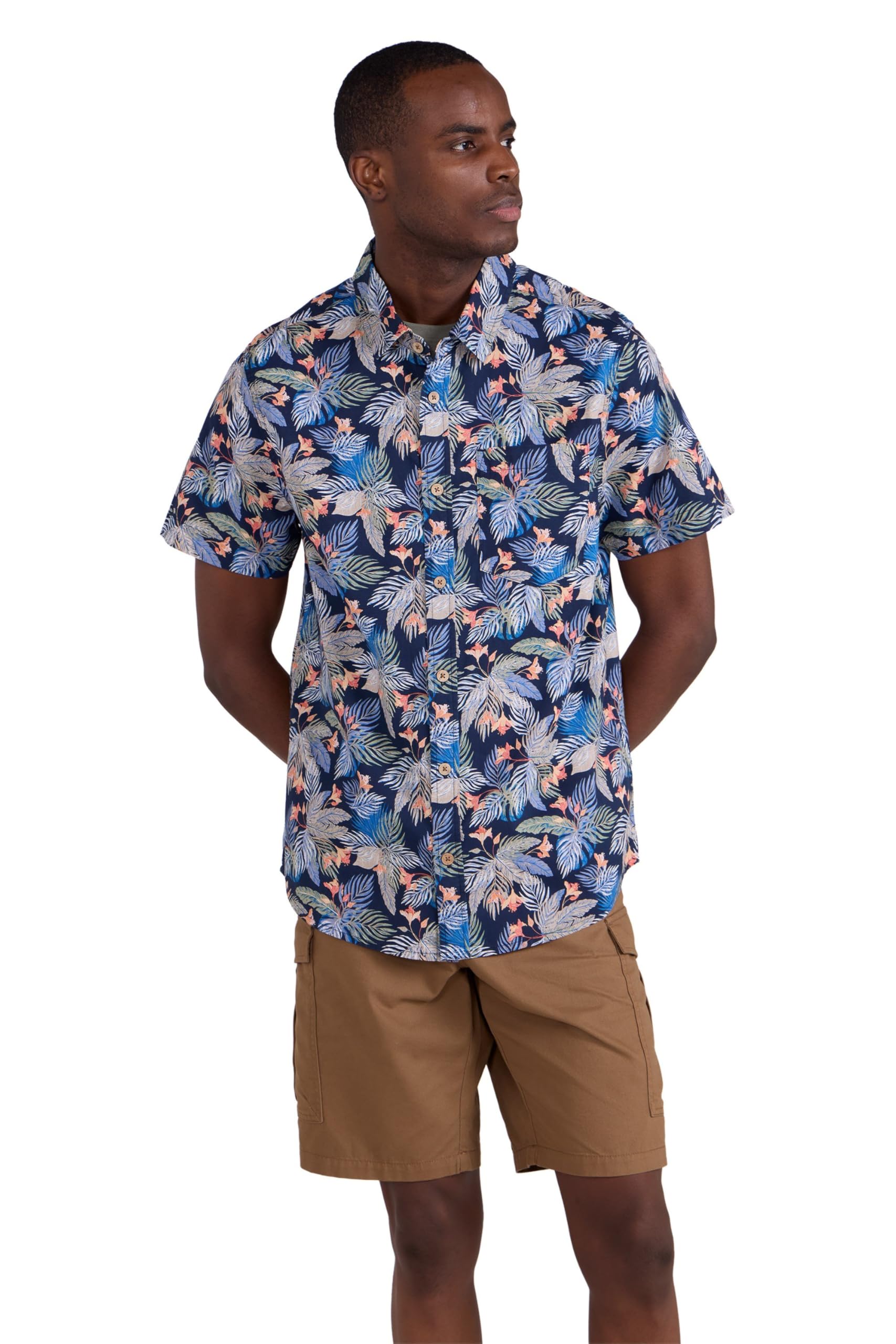 Mountain Warehouse Coconut Slub Texture Short-Sleeved Shirt - Lightweight Cotton Tee with Pocket, Casual Wear - Spring Summer, Holidays & Travelling Blue S