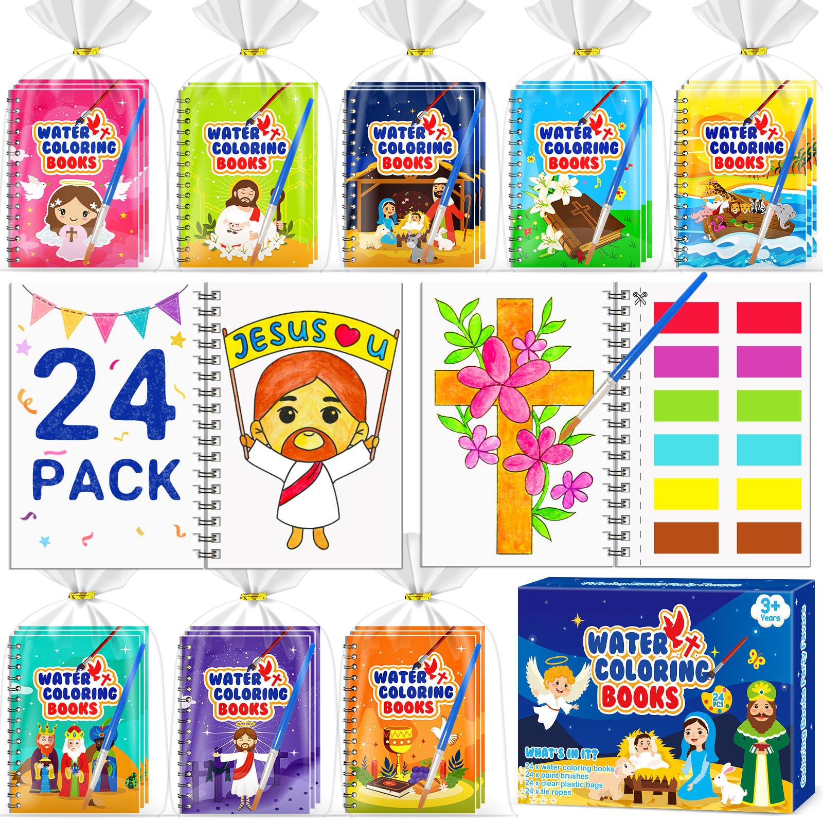 LIKYMO Water Colouring Books, Party Bags Fillers for Kids– Mini Colouring Books, Water Painting Books for Kids, Class Gifts, Birthday Return Gifts for Ages 4-9 (24 Jesus)