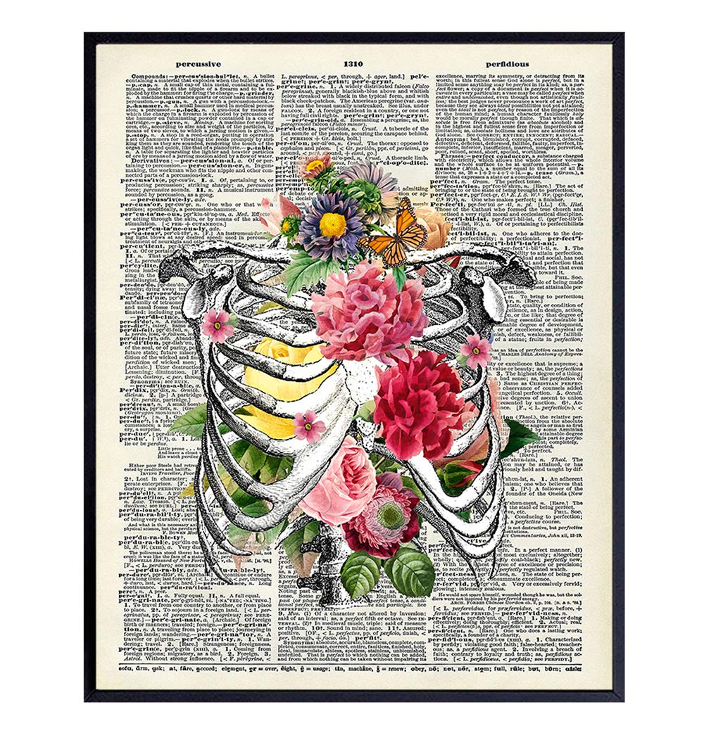 Amazon Com Floral Ribcage Dictionary Art 8x10 Vintage Anatomy Room Decor Wall Or Home Decoration Poster For Bedroom Bathroom Medical Clinic Doctors Office Gift For Nurse Physician Dr Pa Med Student