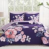 LLDSYW King Size Comforter Set - 7 Pieces Floral Comforter and Sheet Set, Dark Purple King Size Bed in a Bag, Soft Microfiber Flower Complete Bedding Set for All Seasons(Dark Purple,104"x90")