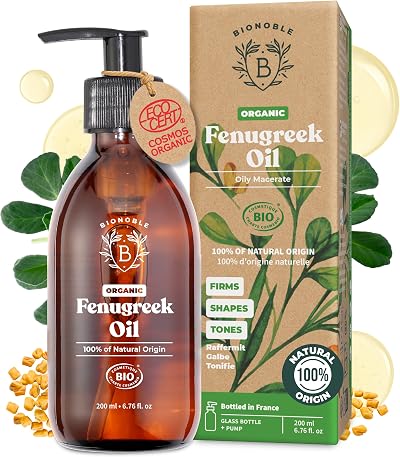 BIONOBLE Organic Fenugreek Oil 200ml - Organic, Vegan, Glass Bottle with Pump