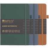 ⩓ Per Se Lined Notebooks 3-Pack Gift Set, A5 Hardcover Journals, 160 Pages 100gsm Thick Paper, 3 Assorted Colors (Brown, Blue, Green)