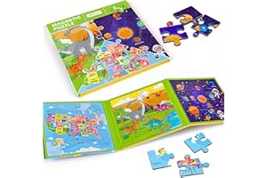 SHXYKZ Magnetic Puzzles for Toddlers 3-5, 3 Pack Travel Puzzles for Kids Ages 3-6 with 60 Magnetic Pieces, Dinosaur, Solar System & Map Puzzles, Road Trip Activities Toys & Birthday Gifts for Boys Girls​