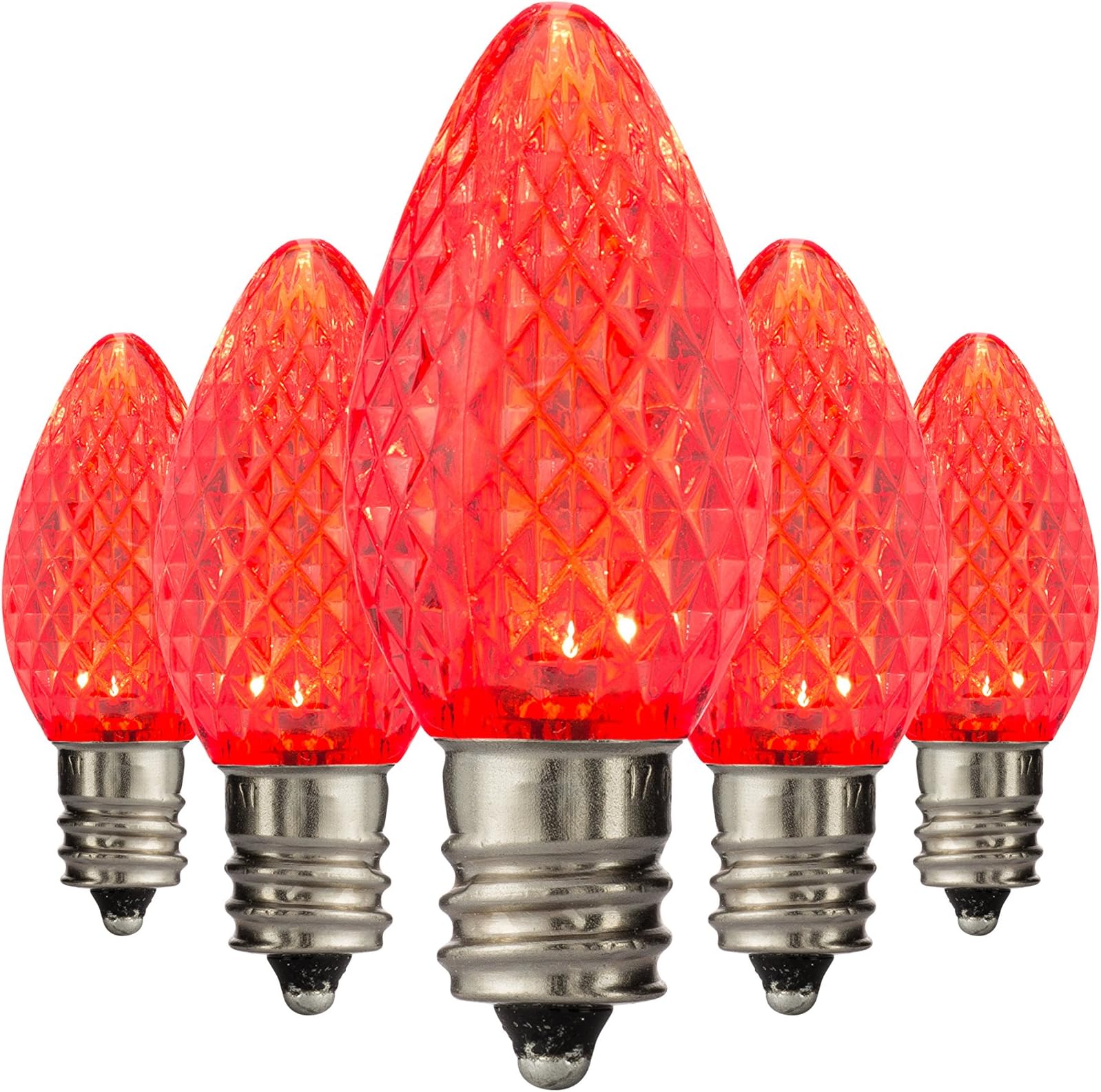 Holiday Lighting Outlet Faceted C7 Christmas Lights | Red LED Light Bulbs Holiday Decoration | Warm Christmas Decor for Indoor & Outdoor Use | 2 SMD LEDs in Each Light Bulb | Set of 500