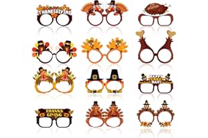 MDDRUIQI Thanksgiving Outfit Women - 12 PCS Paper Eyeglasses - Thanksgiving Dress Shirts Pajamas Sweatshirts for Girls | Friendsgiving Decorations Decor Party Supplies Essentials for Adults