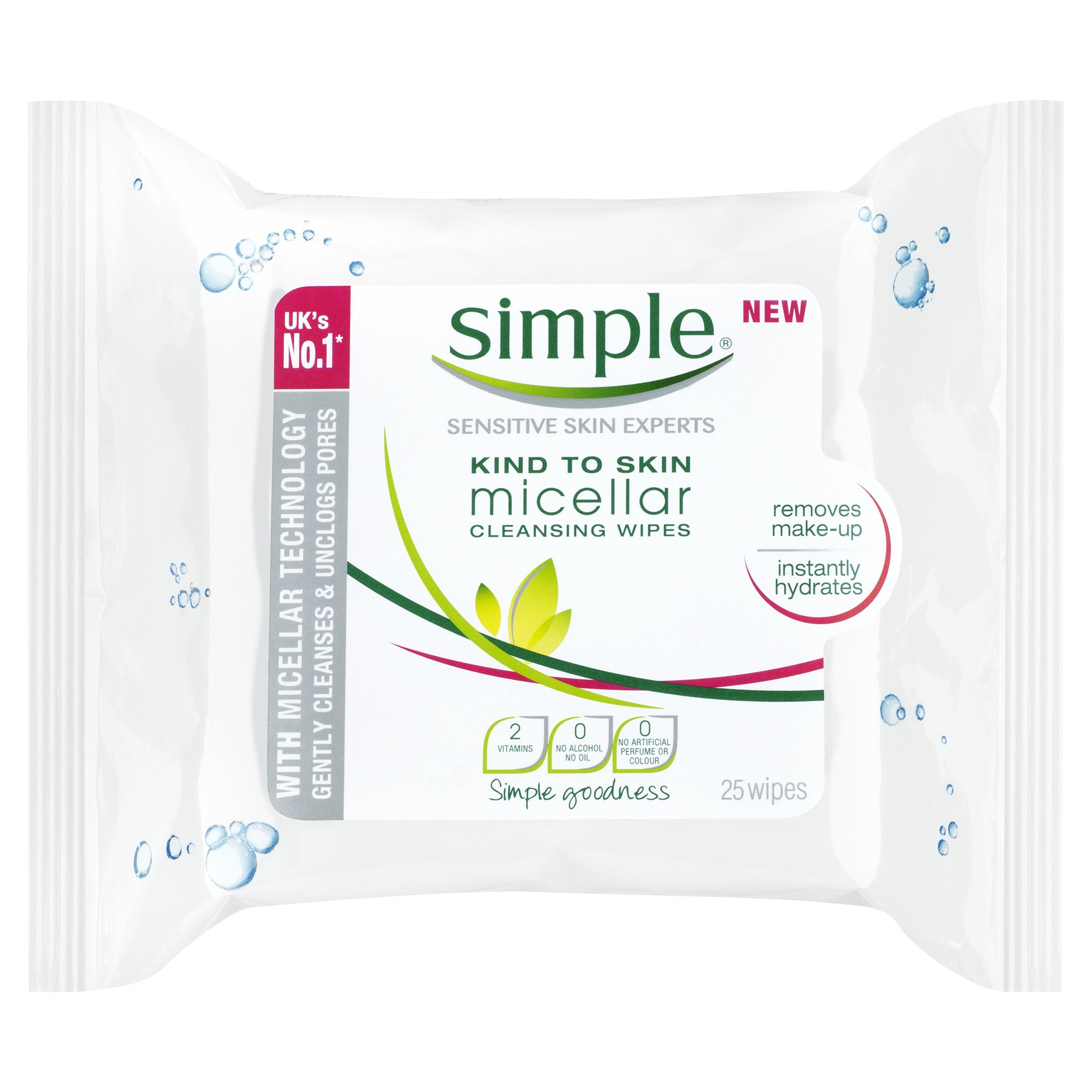 Simple Kind to Skin Micellar Cleansing Wipes, Pack of 25