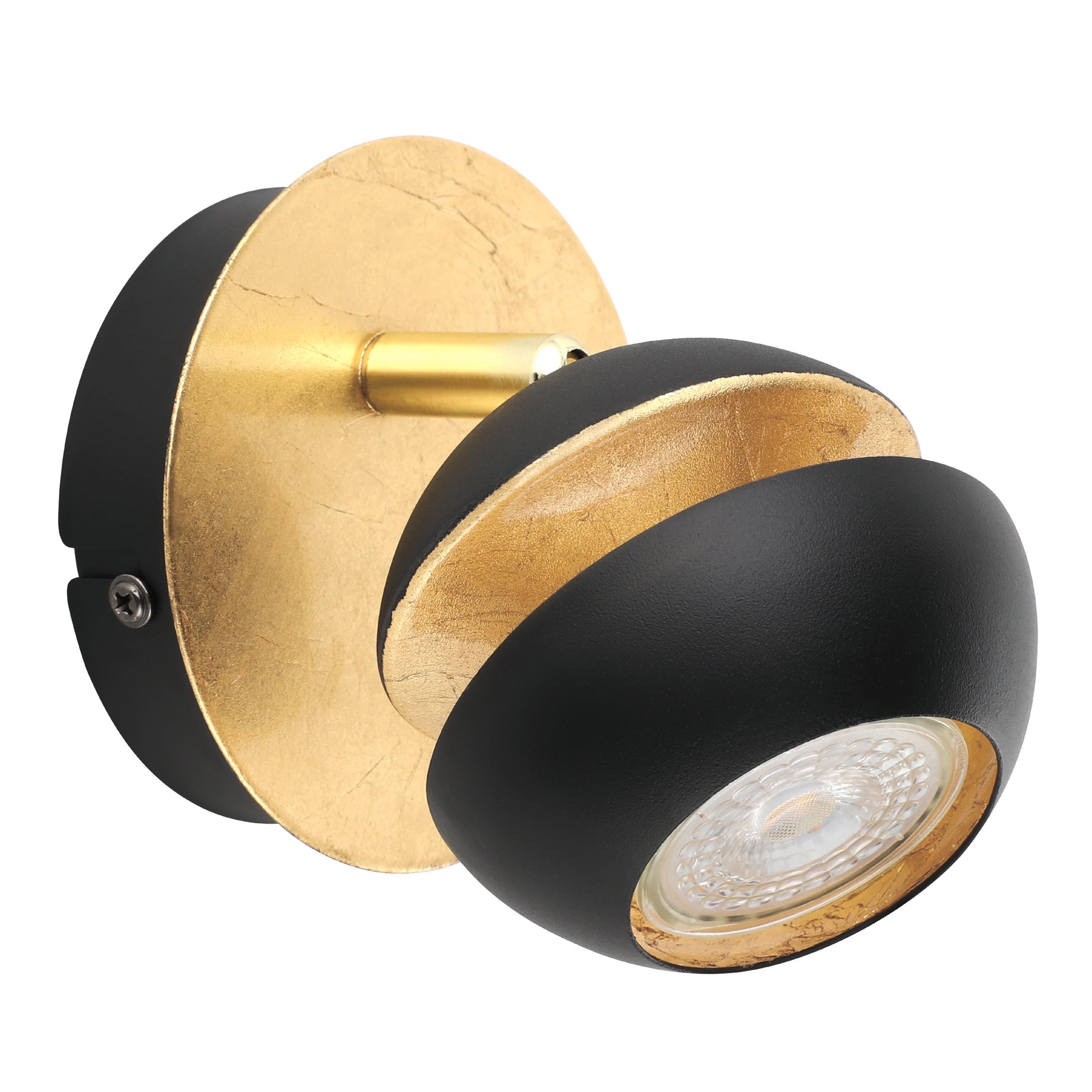 EGLO Nocito LED Wall Light, Wall Light, Metal Wall Spotlight, Living Room Lamp in Black, Gold, Hallway Lamp, Spot with GU10 Bulb, Warm White