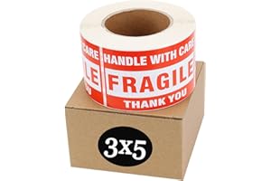 SJPACK Fragile Stickers 3'' x 5'' 1 Roll 500 Labels Fragile - Handle with Care - Thank You Shipping Labels Stickers (500 Labels/Roll)