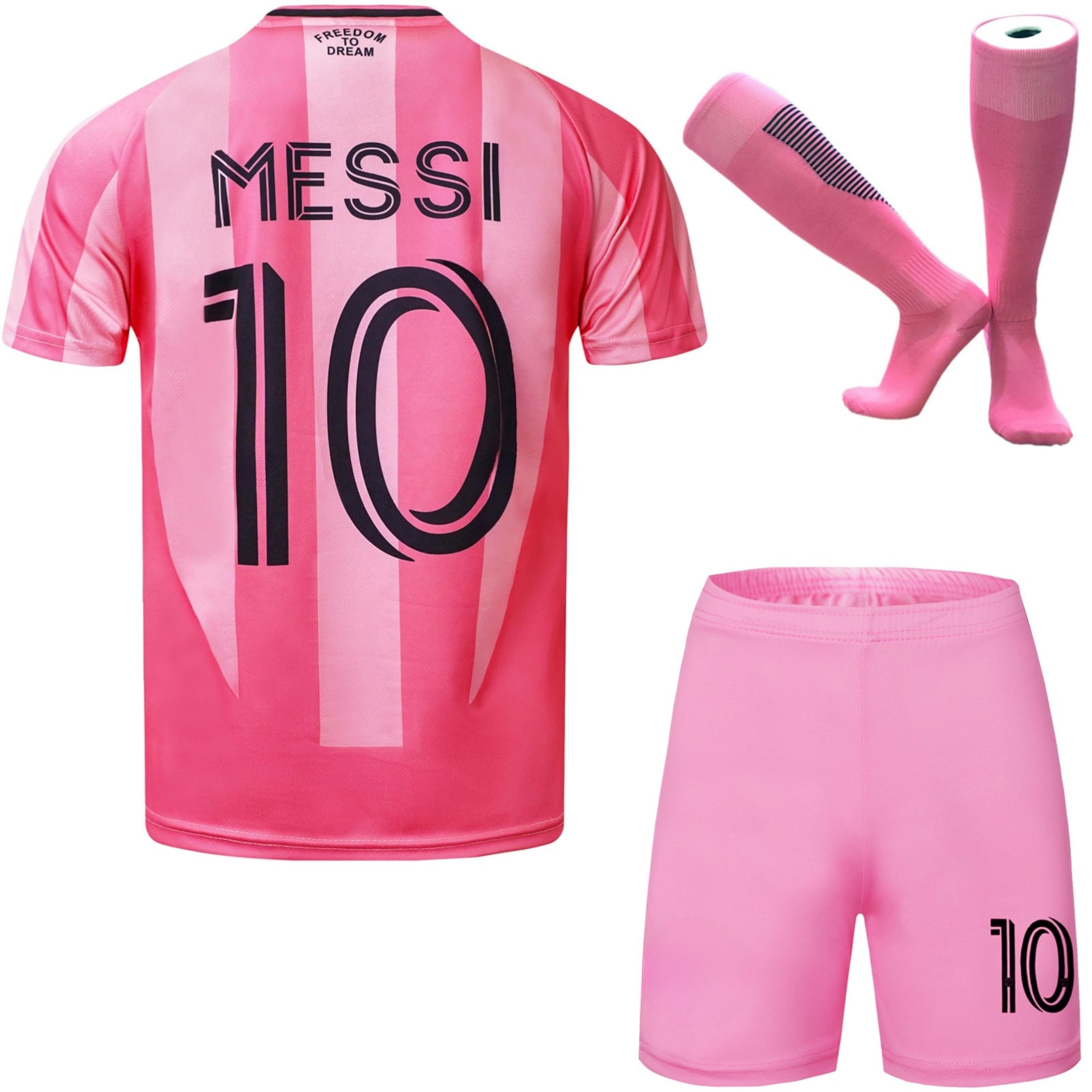 RAWDEM Miami 2023/2024 Leo #10 Home Football Soccer Jersey/Shorts Socks Fans Gift Set Youth Sizes (Pink, 28)