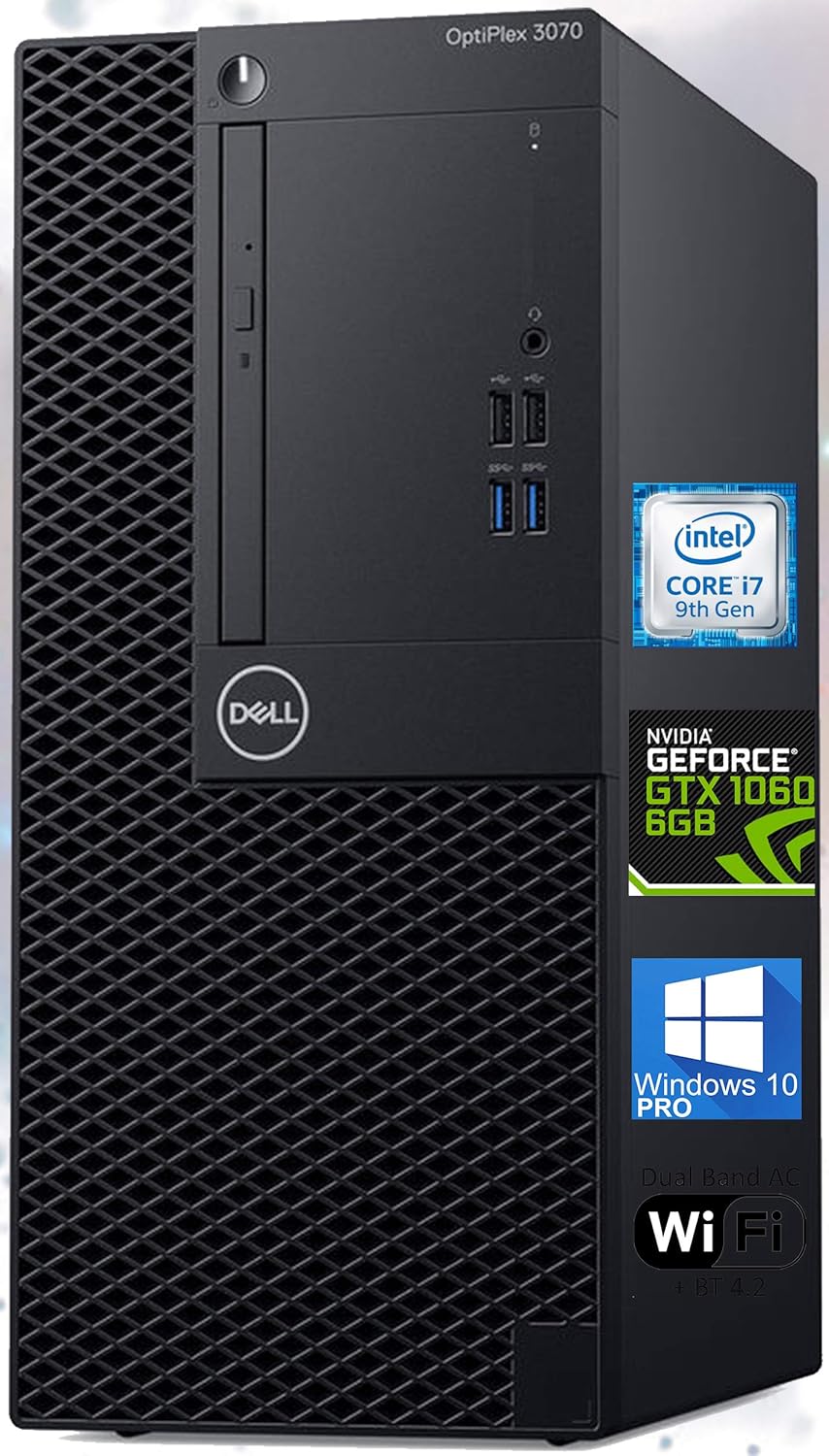Dell Optiplex 3070 MT Desktop Computer, Intel i7-9700 Upto 4.7 GHz, VR Ready Nvidia Geforce GTX 1060 6GB, 16GB RAM, 1TB NVMe SSD, AC Wi-Fi, Bluetooth, DisplayPort, HDMI, DVD-RW - Windows 10 Pro