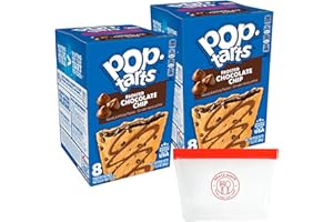 SNACK MODE Deluxe Chocolate Chip Pop-Tarts Bundle - 16 Toaster Pastries (2x8 Packs) with Portable Silicone Snack Bag | Ideal for Quick Breakfasts & On-the-Go Snacks