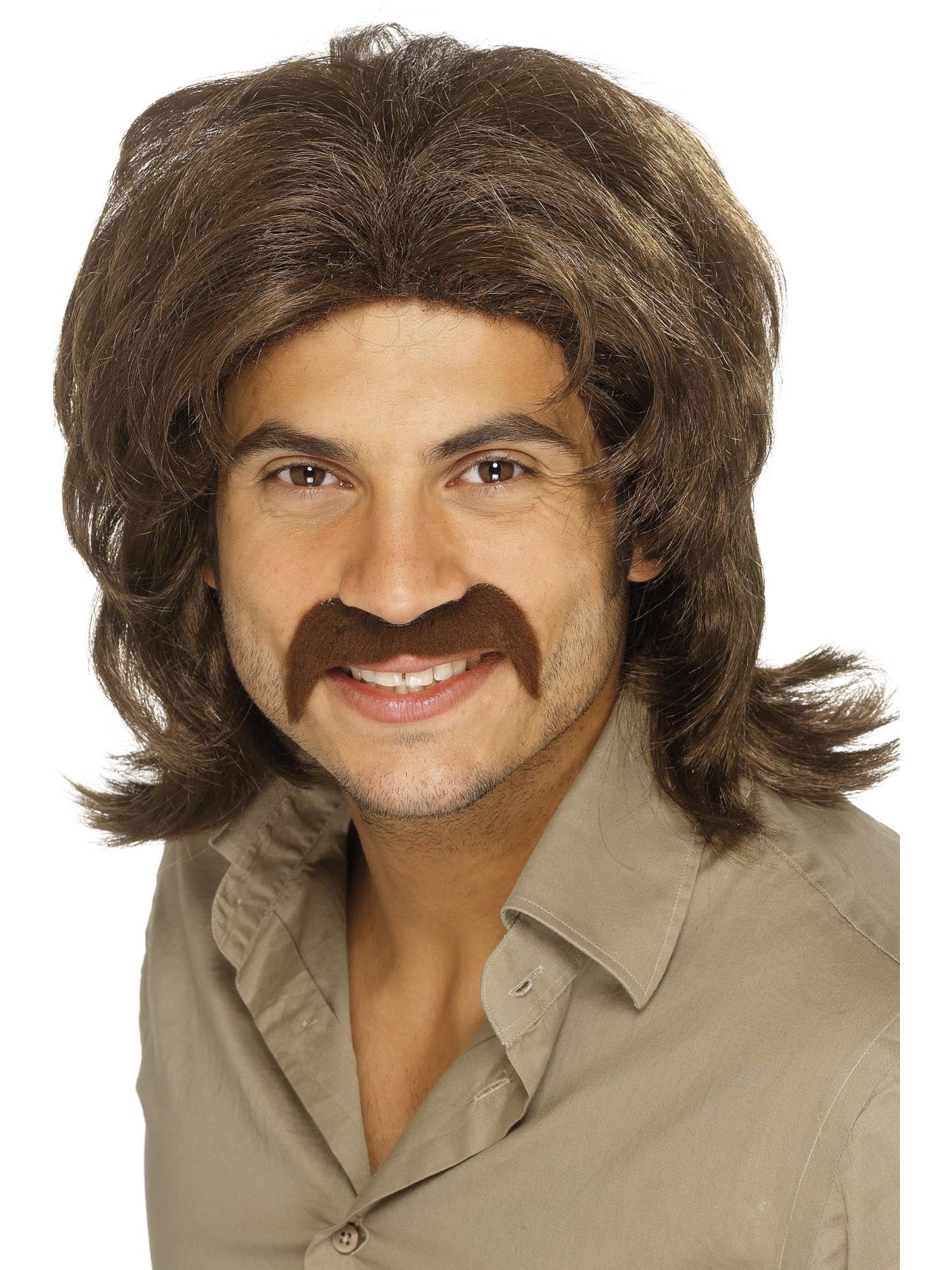 Smiffys 70s Retro Wig, Brown Fringed, 1970's Disco Fancy Dress, 1970s Dress Up Wigs Halloween