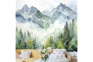 Atrippy Forest Nature Tapestry for Bedroom, Green Misty Foggy Mountain Sage Trees Wall Tapestry, Landscape Aesthetic Room Decor Wall Hanging for Living Room Dorm 51x60 Inches