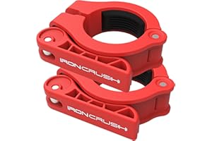 Iron Crush Olympic Barbell Clips - Adjustable & Slim Gym Clamps for Maximum Weight Capacity - Quick Release Barbell Collar Bar Locks for Weight lifting Fitness Training (Red)