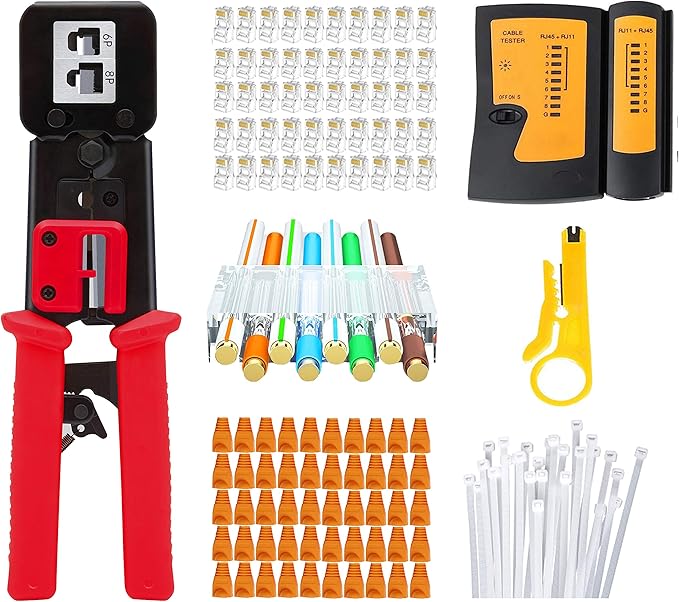 LEATBUY Cat5e/CAT6/CAT6 RJ45 EZ Crimp Tool Kit with r, Network Computer