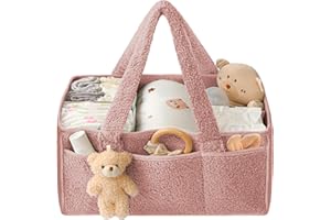 lttomn Diaper Caddy Organizer, Baby Caddy Organizer for Changing Table, Portable Baby Diaper Basket, Car Caddy Organizer with Handle, New Born Baby Essentials Must Haves (Pink)
