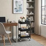 DOWORKS Storage Trolley on Wheels 3 Tier Metal Cart Kitchen Craft Books Black view 2