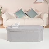 Bonlife Folding Ottoman Storage Bench Boucle Grey 100L 110x38x38cm view 3