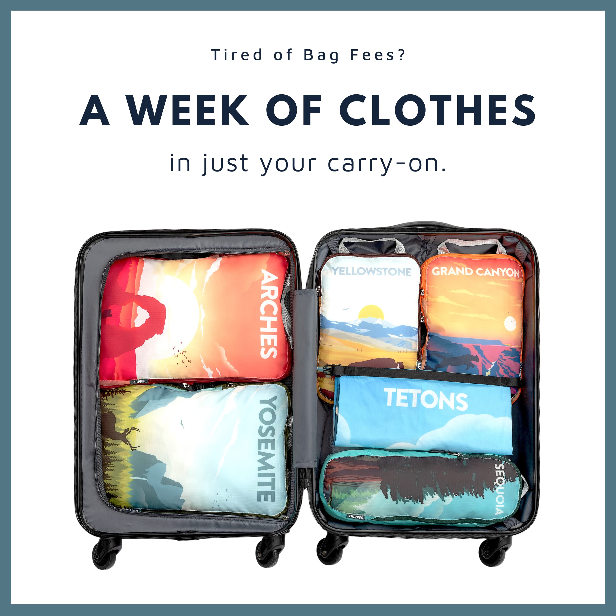 Compression Packing Cubes Set for Travel - Lightweight, Durable Clothes Organizer for Carry-On Luggage and Suitcases by TRIPPED Travel Gear