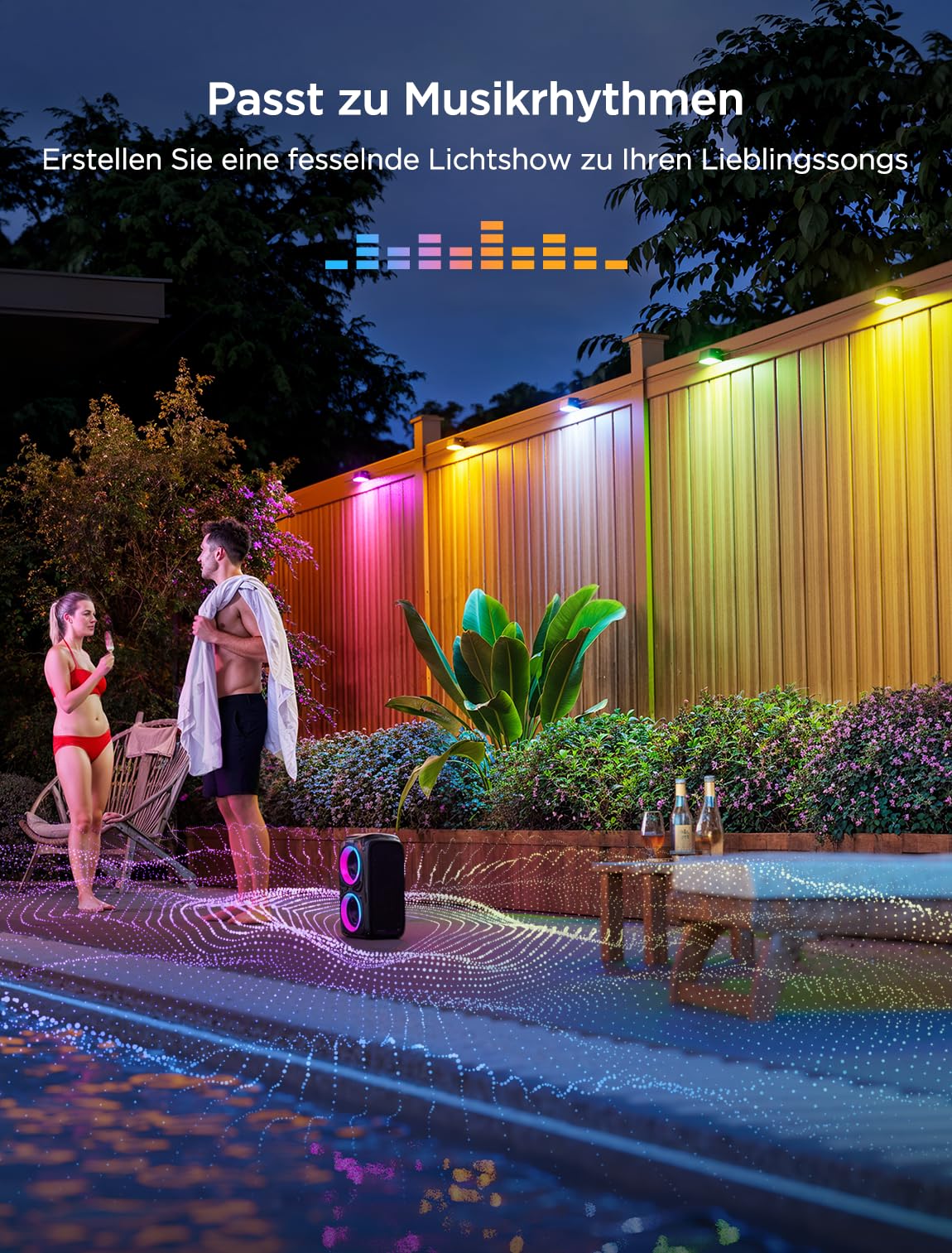 Govee Wandleuchte Aussen, RGBWIC, 180lm mit 4000K Smartes Weißlicht, Musik-Sync und über 60 Szenenmodi, IP65 wasserdicht für Garten, Zaun, funktioniert mit Alexa und Matter, Google Assistant, 6er-Pack 4