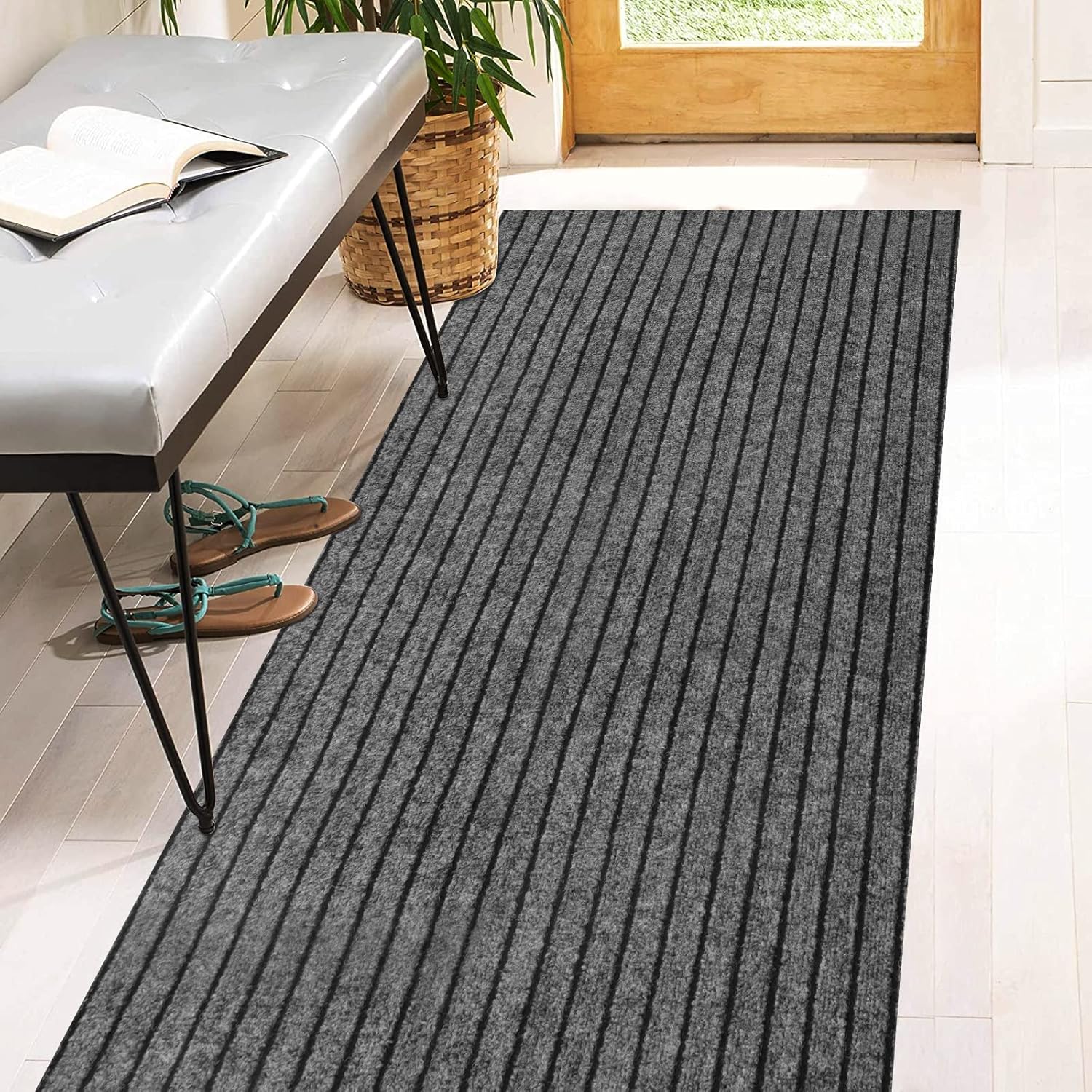 Rugs, Pads & Protectors - 2' x 6' Runner Rugs with Rubber Backing, Indoor Outdoor Utility Carpet Runner Rugs, Stripe Gray, Can Be Used as Aisle for The RV and Boat, Laundry Room and Balcony